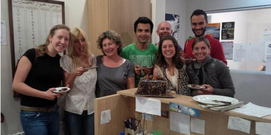 Verbum students and teachers celebrating together at the school